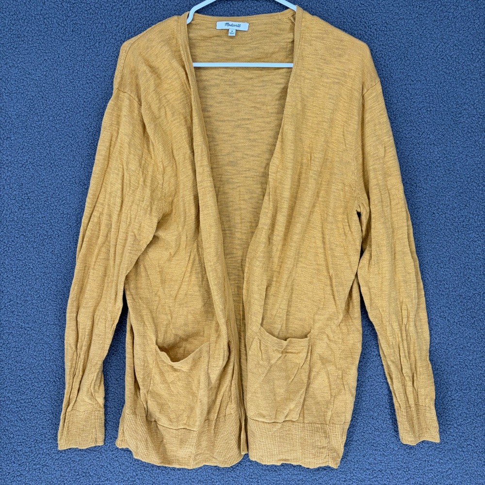 Madewell Mustard Yellow Open Front Cardigan Cotton Blend Pockets Size M
